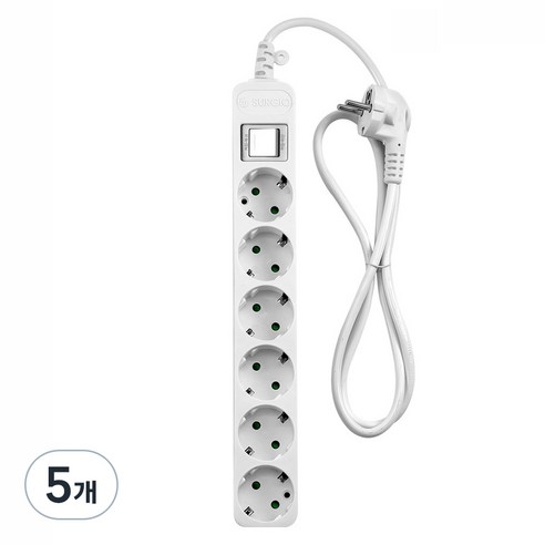 모노케어 안전 접지 멀티탭 6구 DH-2062NT, 5개, 1.5m, 화이트