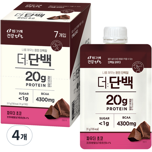 더단백 건강 tft 프로틴 파우더 초코 7p, 217g, 4개