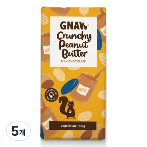 GNAW 밀크 초콜릿 크런치 땅콩 버터 바, 100g, 5개