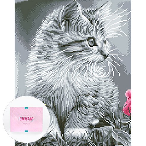 디클레어 액자 캔버스형 보석십자수 DIY 키트 40 x 50 cm, 1세트, 흑백 고양이