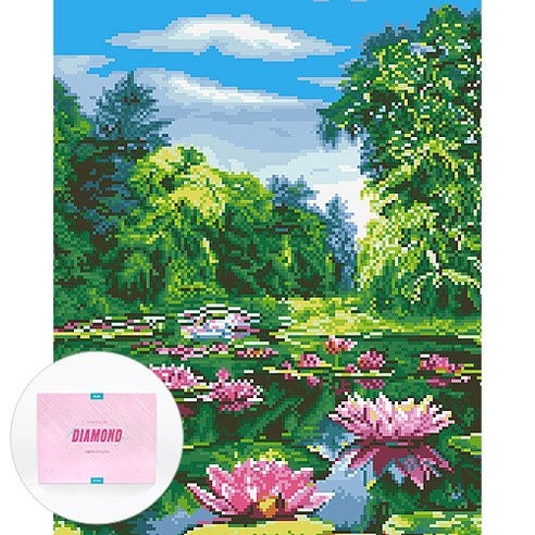 디클레어 액자 캔버스형 보석십자수 DIY 키트 40 x 50 cm, 연꽃 연못, 1세트