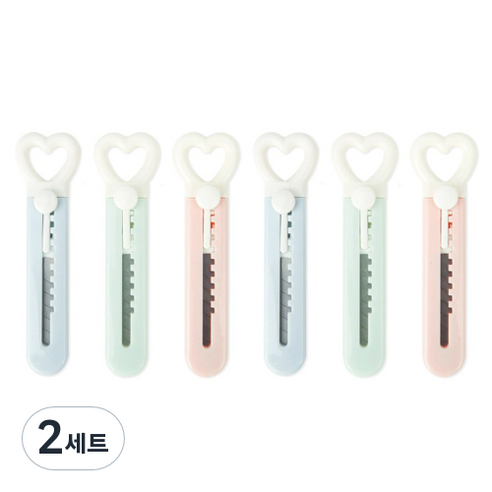 인디케이 하트 손잡이 미니칼 3종 x 2p 세트, 혼합색상, 2세트