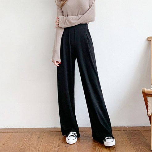 편안하고 세련된 잘빠진 여성용 멘토 밴딩 핀턱 와이드 팬츠