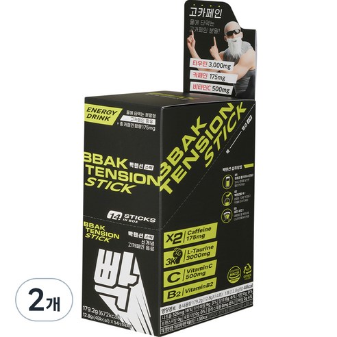 빡 텐션 라임 고카페인 에너지드링크, 12.8g, 14개입, 2개