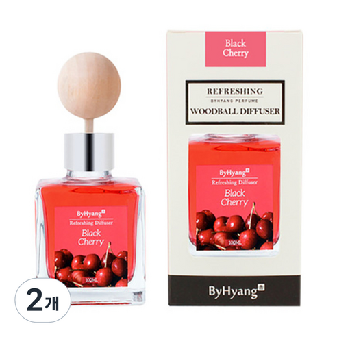 바이향 리프레싱 우드볼 디퓨져, 블랙체리, 100ml, 2개