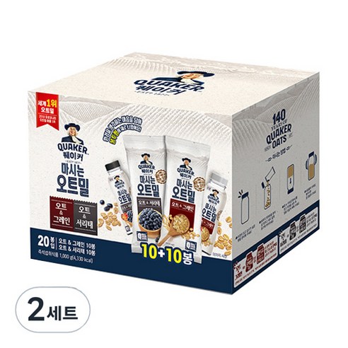 퀘이커 마시는 오트밀 낱봉팩 그레인 10p + 서리태 10p, 1000g, 2세트