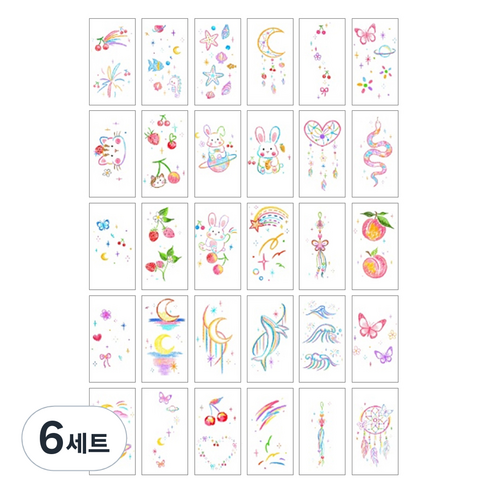 젤루나 귀여운 컬러 색연필 타투 스티커 T-34 30p 세트, 6세트