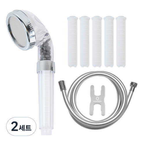 홈다움 3단계 안심필터 샤워기 와이드형 + 필터 5p + 안꼬이는 말랑이 PVC 샤워호스 2m, 2세트