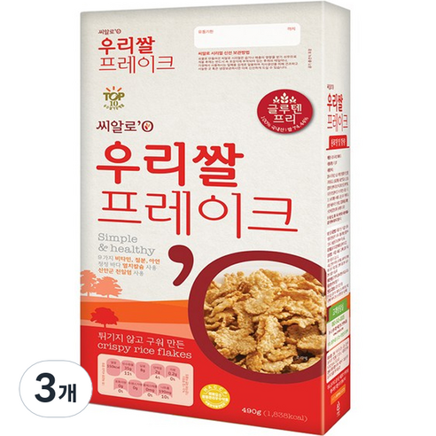 씨알로 우리쌀프레이크 시리얼, 490g, 3개