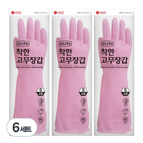 롯데이라이프 착한 고무장갑, 핑크, 소(S), 6세트