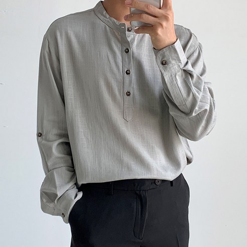 제이에이치스타일 남성용 줄지않는 뉴 린넨 롤업 긴팔 셔츠
