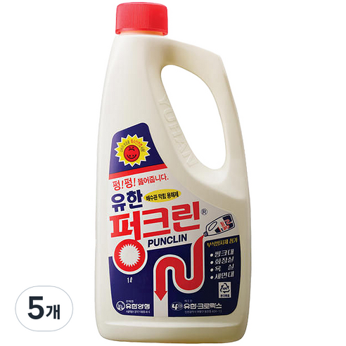 싱크대  유한양행 펑크린 배수구 세정제, 1L, 5개