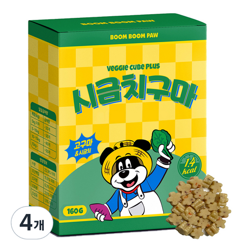 붐붐포 강아지 1.4kcal 미니 노즈워크 야채 트릿 고구마 큐브 간식, 혼합맛(고구마/시금치), 160g, 4개