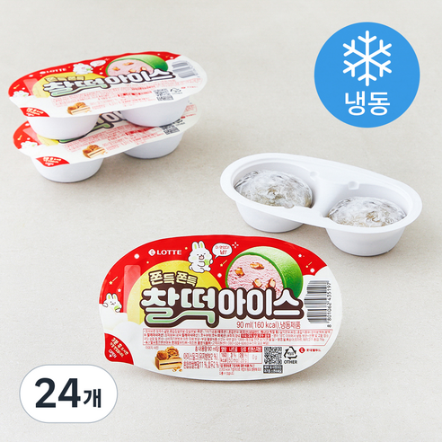 롯데웰푸드 쫀득쫀득 찰떡아이스(냉동), 90ml, 1개입, 24개