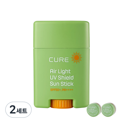 김정문알로에 큐어 에어 라이트 UV 쉴드 선스틱 SPF50+ PA++++ 20g + 미니 2X 크림 3.5g x 2p 세트, 2세트 ahc노세범선스틱 Best Top5