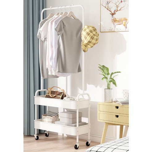 조직 정리를 쉽고 스타일리시하게 만드는 21세기트랜드 행거 2단 트롤리 + 바스켓 2p