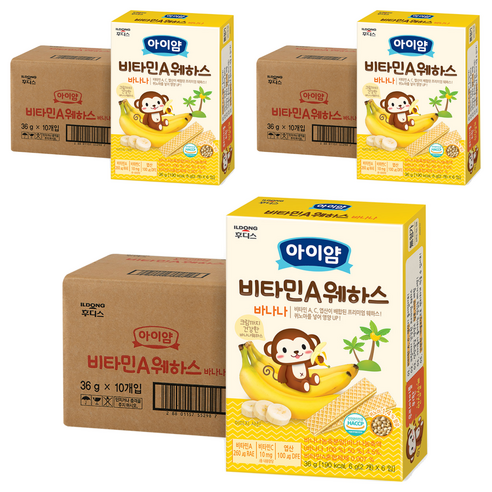 일동후디스 아이얌 비타민A 웨하스, 바나나, 36g, 3개
