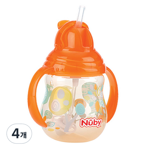 누비 클릭잇 귀여운 추 빨대컵 270ml, 오렌지, 4개