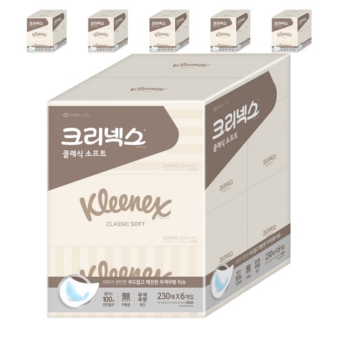 크리넥스 클래식 펄프 미용티슈 2겹, 6개입, 6개