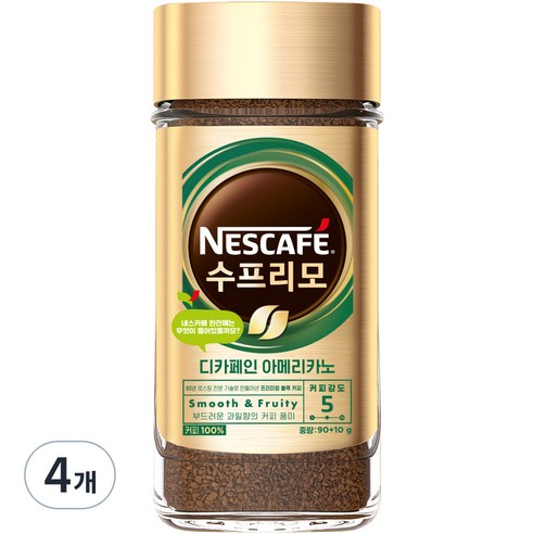 네스카페 수프리모 디카페인 아메리카노 병, 1개입, 4개, 100g