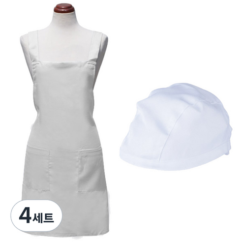 바이데코 방수 솔리드 두건 + 앞치마 세트, 화이트, 4세트