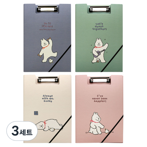 핑크풋 4500 비비 클립 밴드화일 4종 A4, 블루, 민트, 아이보리, 핑크, 3세트