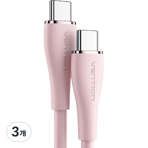 벤션 소프트 실리콘 100W PD C to C타입 고속충전케이블 TAW, 1.5m, 핑크, 3개