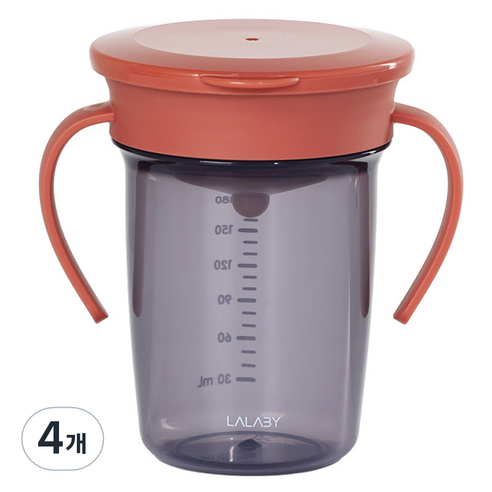 랄라비 360 흘림방지컵 240ml, 4개, 레드