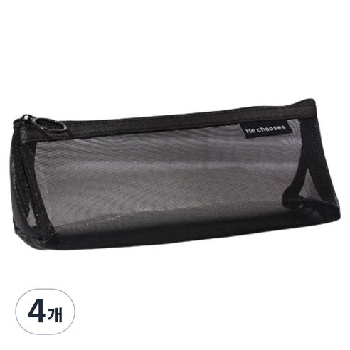 갠지라이프 투명 세모 메쉬 펜파우치 필통, 블랙, 4개
