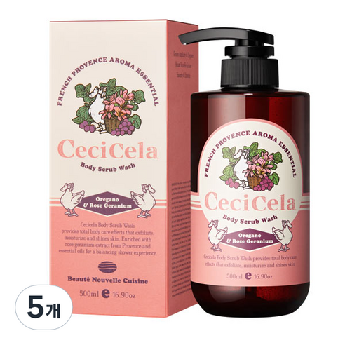쎄씨쎌라 아로마 에센셜 바디스크럽워시 오레가노 앤 로즈제라늄 아로마향, 500ml, 5개