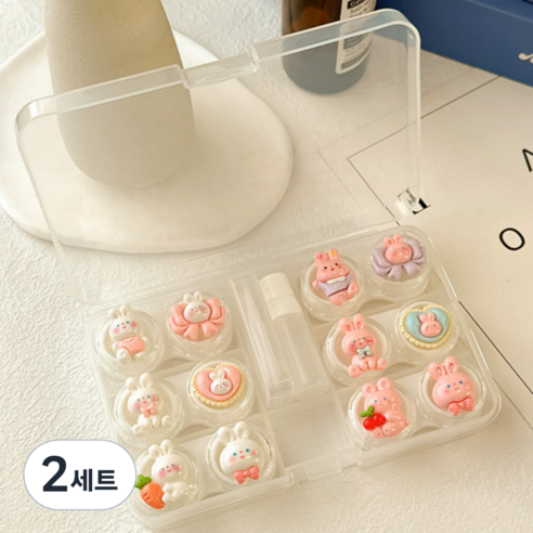 특별한상점 요일별 6개 귀여운 콘택트렌즈 케이스 흡착봉 집게 세트, B, 2세트