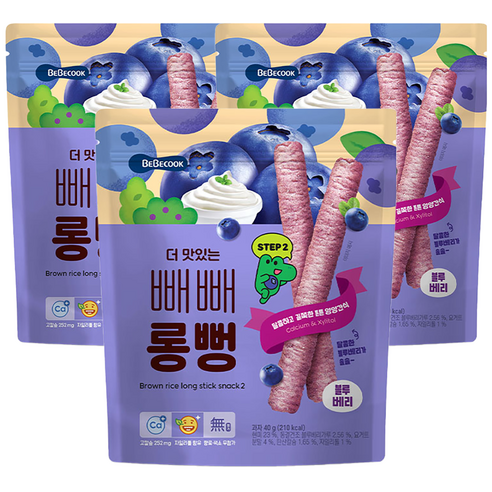 베베쿡 더 맛있는 빼빼롱뻥, 40g, 3개, 블루베리
