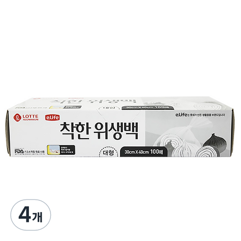 롯데이라이프 착한 위생팩, 대(L), 100매, 4개