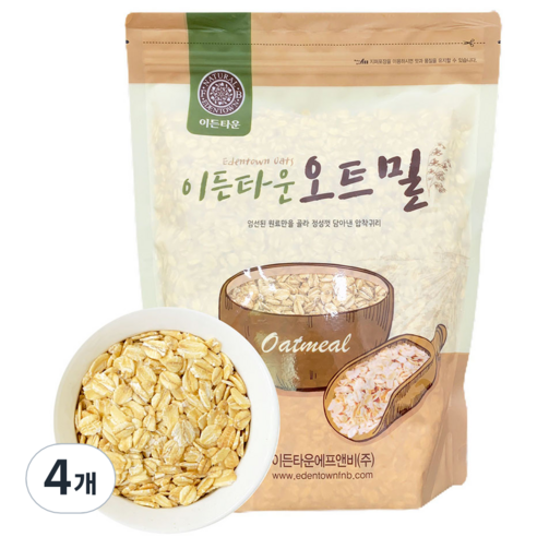 이든타운 오트밀 압착귀리, 1kg, 4개