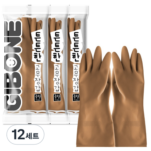 기본에 튼튼한 고무장갑, 슈가 베이지, 중(M), 12세트