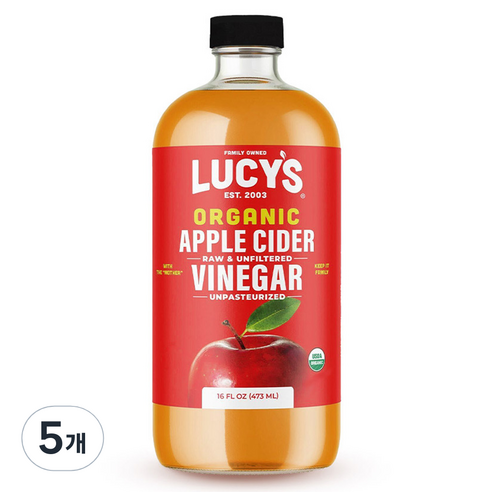 Lucy''s 유기농 사과식초, 5개, 473ml
