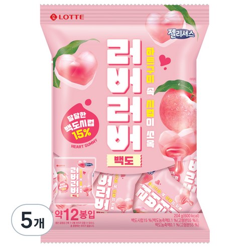 롯데웰푸드_미니벌크 러버러버 젤리 백도 17g*12봉, 204g, 5개
