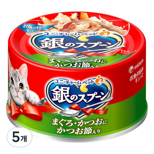 긴노스푼 고양이 간식캔, 혼합맛(참치/가다랑어포맛), 70g, 5개