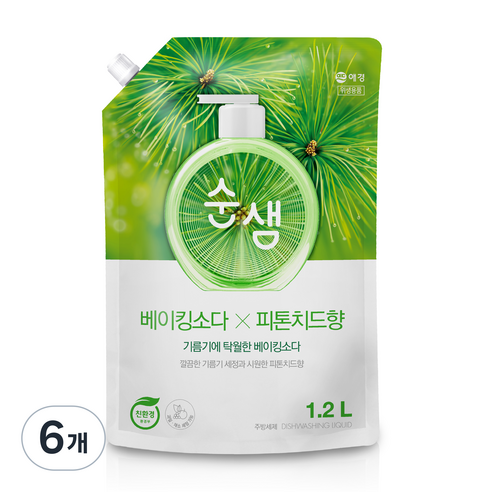 순샘 베이킹소다 피톤치드 리필 세제, 1.2L, 6개