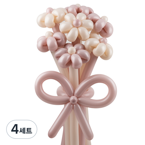 셈퍼텍스 요술풍선 데이지 튤립 꽃다발 만들기 세트, 더스크 크림핑크 2색혼합, 4세트
