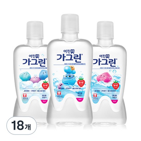 가그린 어린이용 구강세정제 딸기향 이미지 랜덤발송, 380ml, 18개