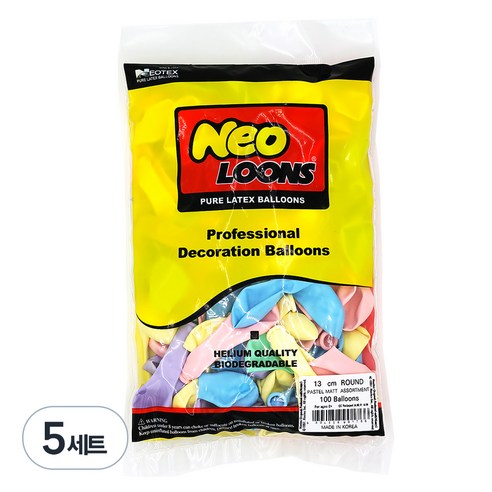 네오텍스 네오룬스 라운드 풍선 13cm 100p, 파스텔매트 색상혼합, 5세트