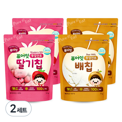 퓨어잇 내이브로 딸기칩 12g x 2p + 배칩 12g x 2p, 딸기맛, 배맛, 2세트