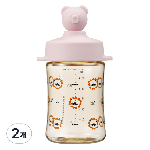 아키움 유아용 곰돌이 PPSU 빨대컵 200ml, 베이비핑크, 2개