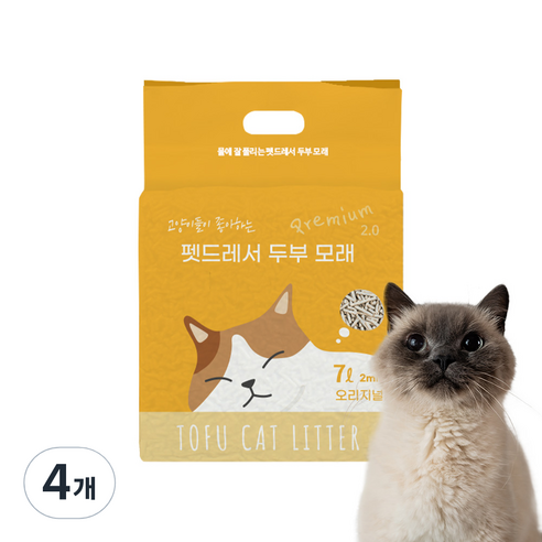 펫드레서 응고형 두부 고양이 모래 2mm, 7L, 4개, 고소한향