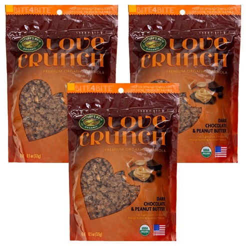 Nature''s Path 러브크런치 프리미엄 오가닉 그래놀라 다크초코 앤 피넛버터 씨리얼, 325g, 3개