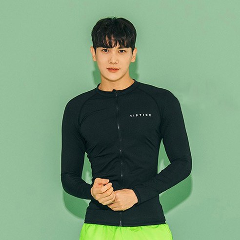 헤링본 남성용 싱글 집업 래쉬가드 상의 R205, NEW 블랙