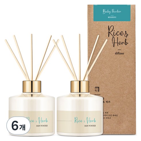 살림백서 라이스 앤 허브 디퓨저, 베이비파우더, 200ml, 6개