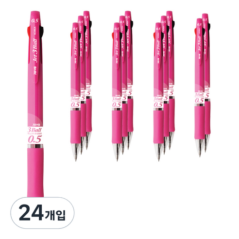 자바펜 제트3볼 볼펜 0.5mm, 핑크, 24개입