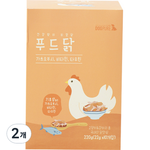 도그퓨어 강아지 고양이 푸드닭 간식 22g x 10p, 오리지널, 220g, 2개
